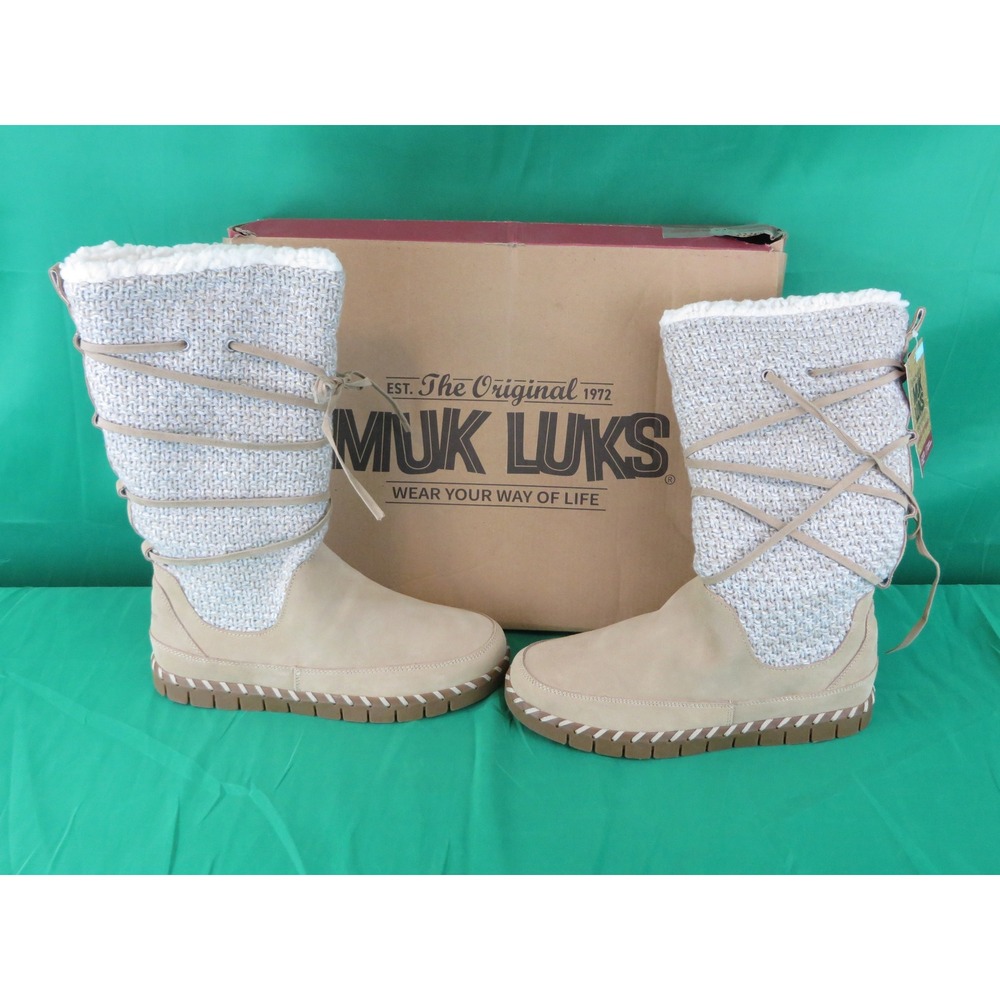 NWT MUK LUKS Women's‎ Sand Knit Boots Memory Foam Insole 1000104-250 Size 9.5